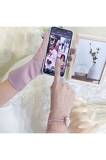Yoaodpei Sumre Sunscreen Gants de la dentelle femme ultra-mince printemps et dautomne Gants élastiques de la soie glacée ant
