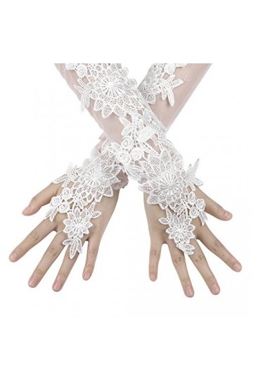 IBLUELOVER Gants Mariage Femme Mitaines Long Exquis Gants en Dentelle Accessoires Robe Pour Soirée Partie Performance Cérémon