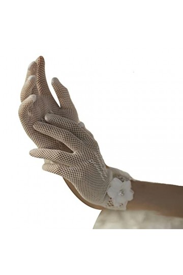 Gants de Mariage,iSpchen Gant Femme Dentelle Sexy Gants Courts Gants de Mariée Dentelle Mitaines Protection UV Gant Fleur Den