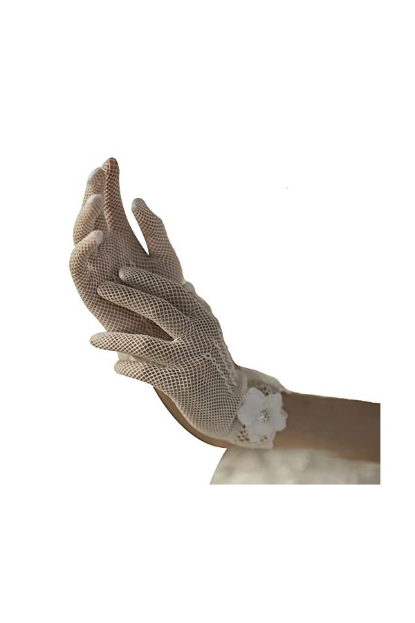 Gants de Mariage,iSpchen Gant Femme Dentelle Sexy Gants Courts Gants de Mariée Dentelle Mitaines Protection UV Gant Fleur Den