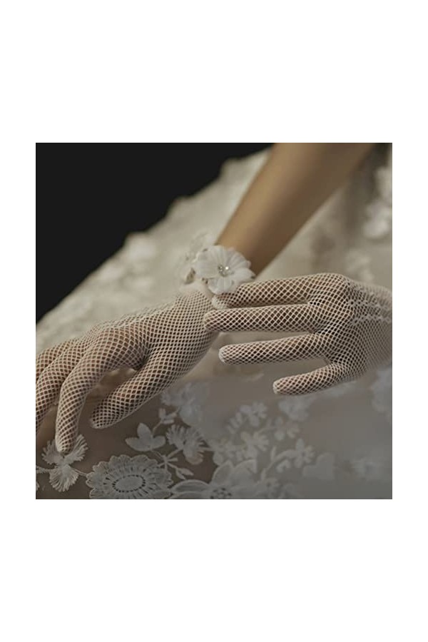 Gants de Mariage,iSpchen Gant Femme Dentelle Sexy Gants Courts Gants de Mariée Dentelle Mitaines Protection UV Gant Fleur Den