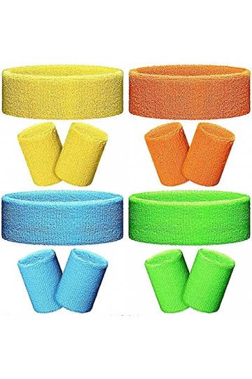 12 Pièces Serre Poignet Fluo Annees Poignet Eponge Sport Bandeaux de Sport Rétro Accessoires de Fête pour Sports Coloré Sport