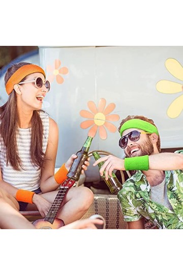 12 Pièces Serre Poignet Fluo Annees Poignet Eponge Sport Bandeaux de Sport Rétro Accessoires de Fête pour Sports Coloré Sport