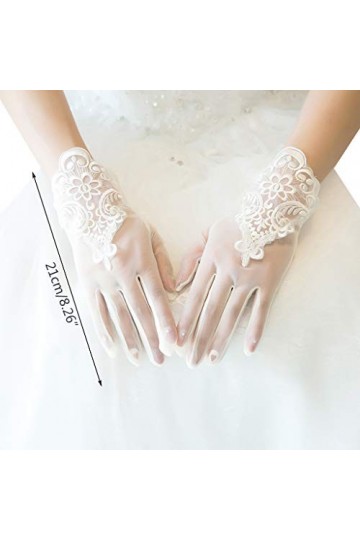 Wr Gants De Mariage Transparents Courts pour Femmes, Mitaines De Mariée en Patchwork De Dentelle Florale