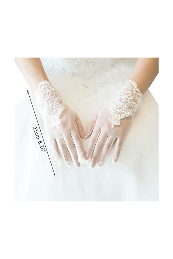Wr Gants De Mariage Transparents Courts pour Femmes, Mitaines De Mariée en Patchwork De Dentelle Florale