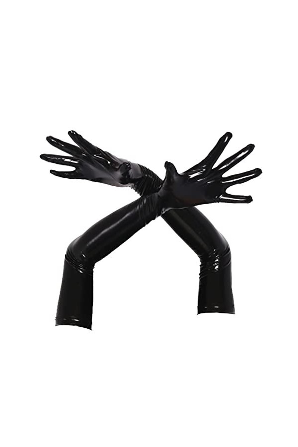 JanJean Gant Long Femme Sexy Simili Cuir Brillant Gant à Doigts Longs Mitaines pour Mariage Soirée Opéra S-XXL Rouge M