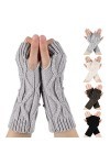 TAGVO Femme Gants sans Doigts 4 Paires, Mitaines Demi Doigts d’Hiver, Mitaines Poignet Chauffants Extensible, Gants Tricotés 