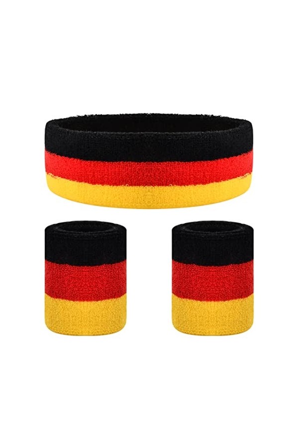 3 Pièces Bandes de Transpiration Set, Ensemble de Bandeau, Sports Bandeau Poignet, Humidité Mèche Sweat Head Band, Bandeaux A