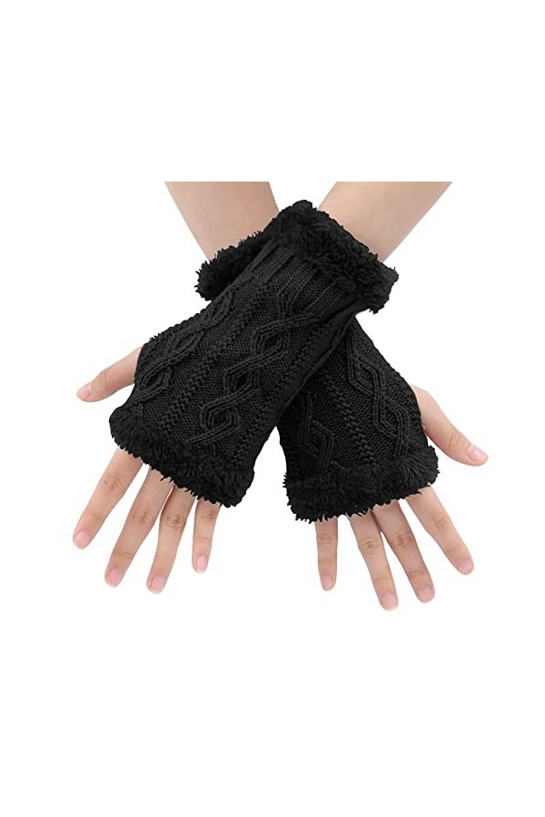 BLURBE Gants Sans Doigt Femme - Gants Mitaine Hiver Epais Tricoté Arm Mitaine Gants Chauff pour Femme Gants Sans Doigts Chaud