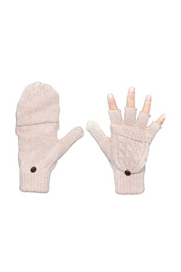 ehsbuy Gants dHiver Pour Femmes Mitaines Sans Doigts Convertibles En Laine Chaude Tricotée