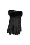 Gants dhiver en faux daim avec doublure en polaire et fausse fourrure pour femme, Noir , S/M