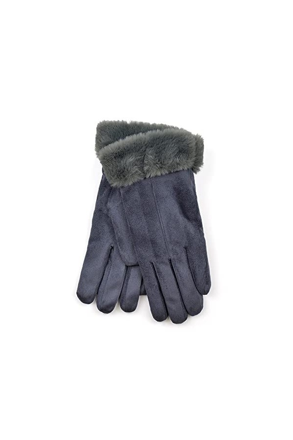 Gants dhiver en faux daim avec doublure en polaire et fausse fourrure pour femme, Noir , S/M