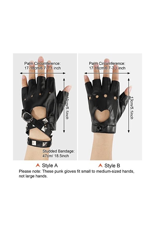 2 Paires de Gants Punk Rock En Cuir PU pour Femmes et Filles, Gants Noirs Sans Doigts Gants Gothiques à Demi-Doigts Découpés 