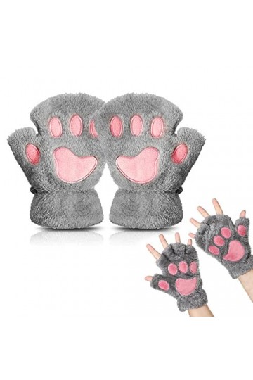 EQLEF Gant Chat Griffe, Gants Sans Doigts Mitaine Femme Patte de Chat Mignon Gants en Peluche Gants Dhiver Chauds Gant Chat 