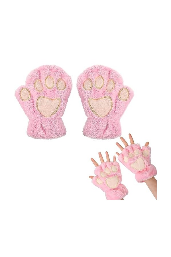 EQLEF Gant Chat Griffe, Gants Sans Doigts Mitaine Femme Patte de Chat Mignon Gants en Peluche Gants Dhiver Chauds Gant Chat 