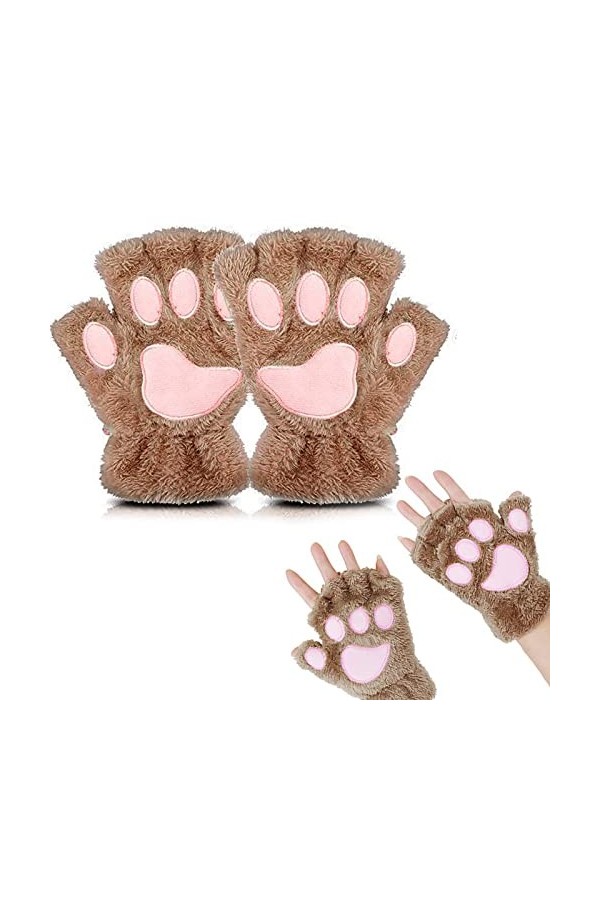 EQLEF Gant Chat Griffe, Gants Sans Doigts Mitaine Femme Patte de Chat Mignon Gants en Peluche Gants Dhiver Chauds Gant Chat 
