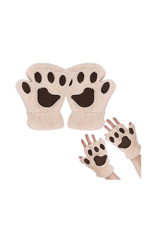 EQLEF Gant Chat Griffe, Gants Sans Doigts Mitaine Femme Patte de Chat Mignon Gants en Peluche Gants Dhiver Chauds Gant Chat 