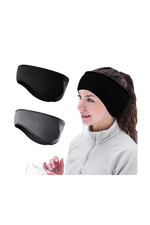 BOYATONG 2 Pièces Bandeau Polaire, Bandeau Sport Femme, Bandeau Cache-Oreilles pour lhiver, Bandeau Elastique pour Adulte Ho