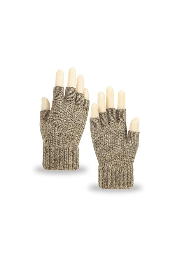 Long Keeper Gants Sans Doigts Hiver pour Homme Femme Gants Chaud Élastique Anti Froid Gants Tricotés Doublure en Laine Demi-D