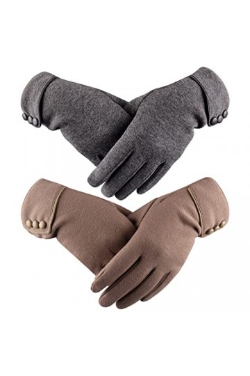 elthmpr Lot de 2 paires de gants dhiver pour femme - Pour écran tactile - En peluche chaude - Doublure coupe-vent - Pour fem