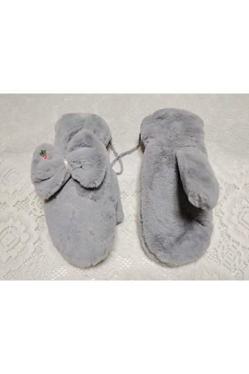 GizellMG Femme Moufles Peluches Mitaine Hiver Moufle Sport Fraise et N½UD Princesse Gant peluché avec Ficelle du Cou pour Con