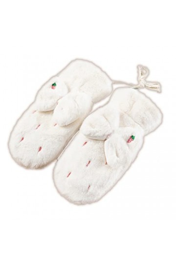 GizellMG Femme Moufles Peluches Mitaine Hiver Moufle Sport Fraise et N½UD Princesse Gant peluché avec Ficelle du Cou pour Con