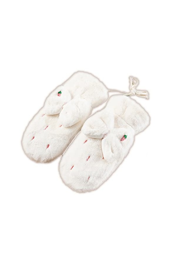 GizellMG Femme Moufles Peluches Mitaine Hiver Moufle Sport Fraise et N½UD Princesse Gant peluché avec Ficelle du Cou pour Con