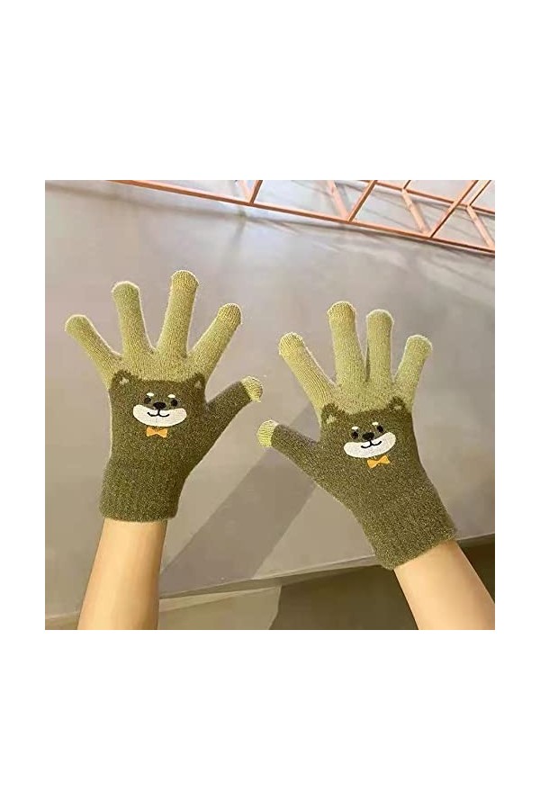 GUODUN Tricot Femme Peluche Froid Moufles Ours Gants pour écran Tactile Accessoires de Mode Gants à Doigts complets Green 