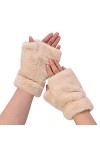 OhMill Femmes Gants Demi-Doigts Mitaine dHiver en Fourrure de Lapin Moufles Polaire Chaud en Peluche Épaisse Double Couche C