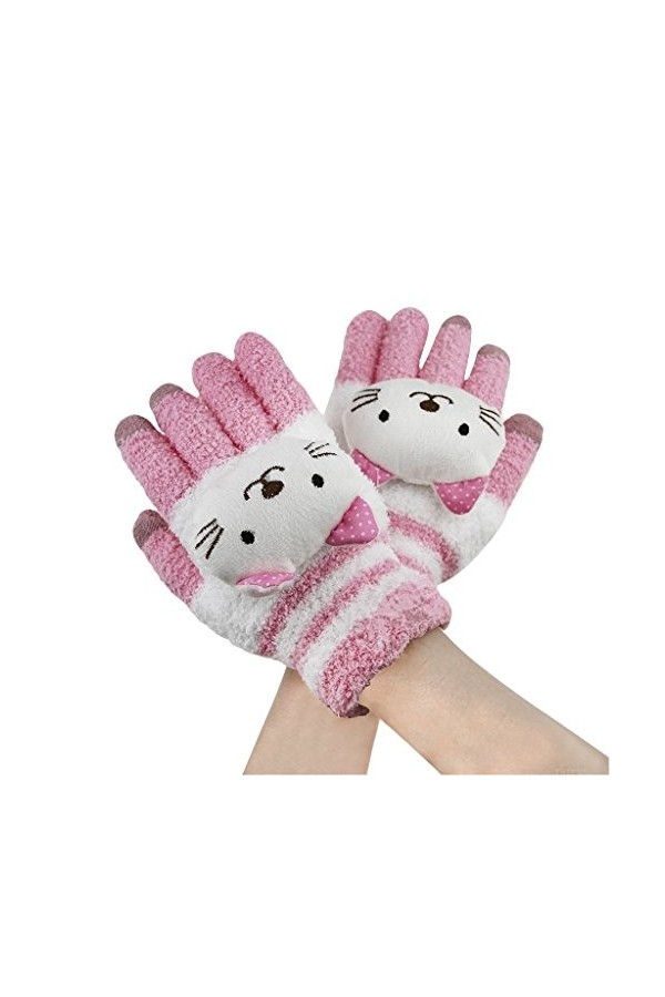 Femme Gants d’Hiver Tactiles Magiques Décor Lapin Panda Chat Mignon Gants en Peluches Chaud Avec Doublure Polaire Thermique G