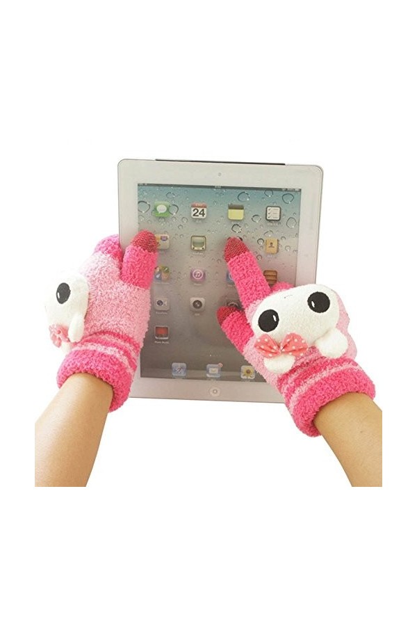Femme Gants d’Hiver Tactiles Magiques Décor Lapin Panda Chat Mignon Gants en Peluches Chaud Avec Doublure Polaire Thermique G