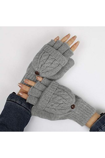 LIANGFANG Mitaines en tricot pour femme - Mitaines flexibles pour hommes et femmes - Gants épais en laine - Moufles dhiver c