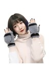 Gants Femmes Dames Moufles Couple Chaud Gants Demi-doigts en Peluche Douce Mitaines avec Couverture Thermique Epais Hiver Aut