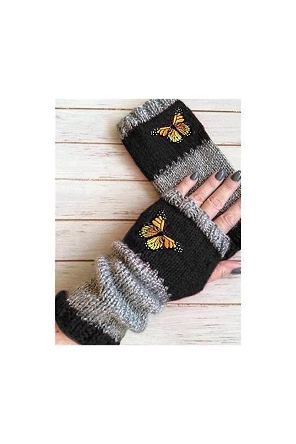 Mitaines Mitaines Femme Noir Gants Hiver Taille Unique Gants Tricot Hiver Automne Unisexe pour Moufles, Noir , taille unique