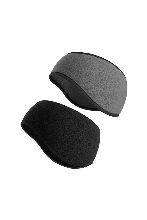 SAVITA 2 Pièces Headband Sport Bandeau Hiver Cache Oreille Anti Transpiration pour Running,Homme, Femme 2 Color Noir, Gris