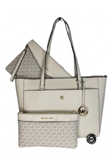 Michael Kors Maisie Grand sac fourre-tout 3 en 1 en cuir galet, Lt Cream