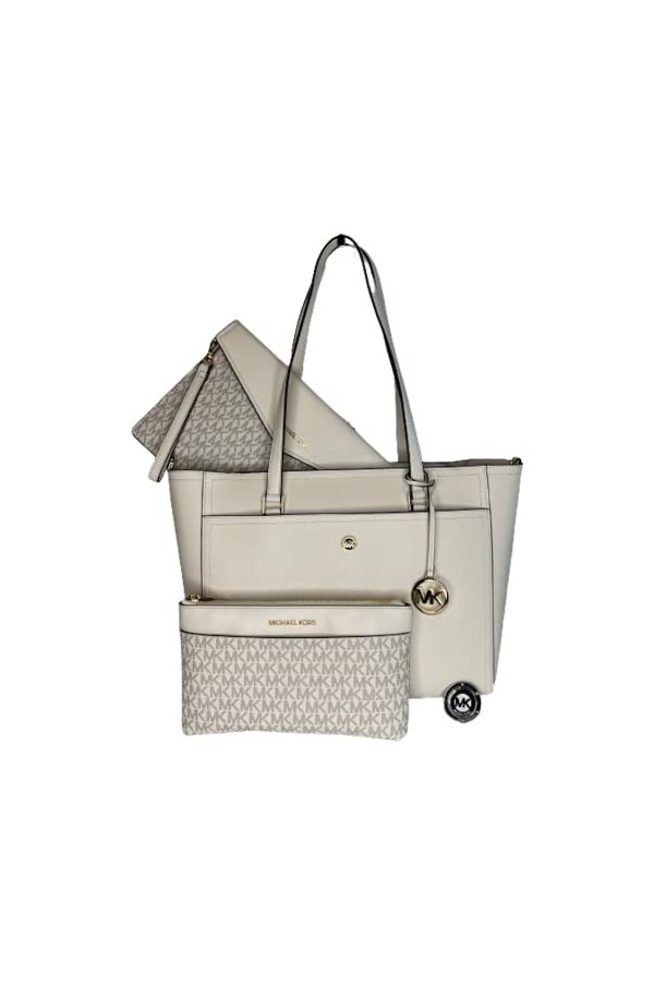 Michael Kors Maisie Grand sac fourre-tout 3 en 1 en cuir galet, Lt Cream