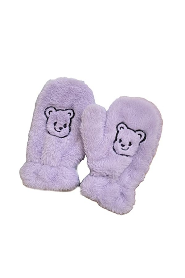 Moufles ours en peluche - Gants dhiver en peluche - Motif dessin animé - Gants épais pour garder au chaud, blanc, Taille Uni