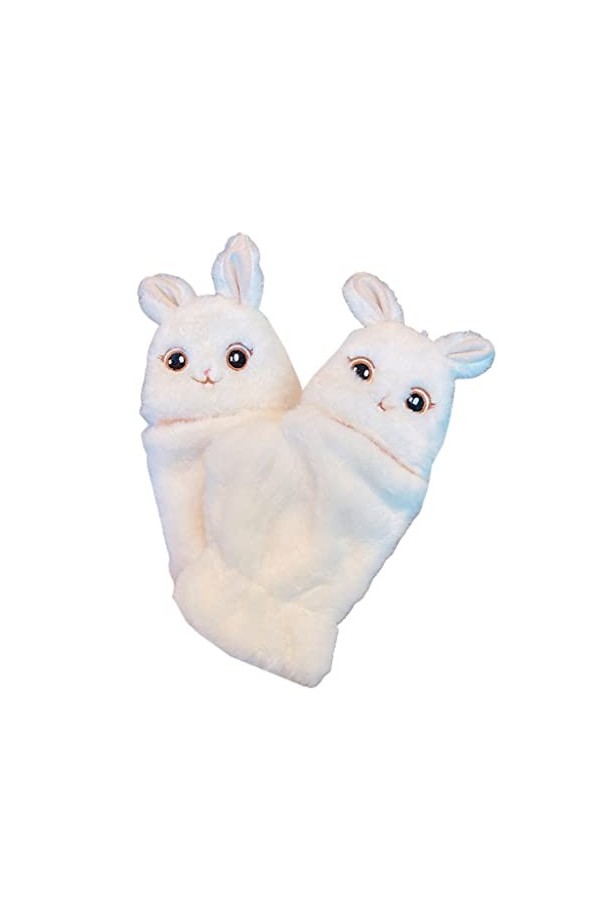 KieTeiiK Mitaines en forme de lapin en peluche avec rabat sur le dessus - Gants dhiver chauds extensibles - Moufles élastiqu