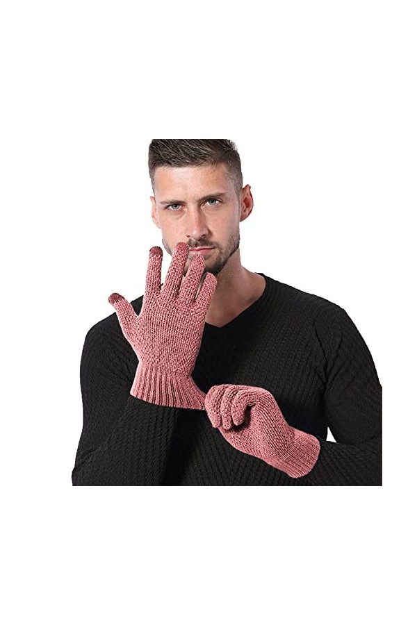 RkH193 Gants dhiver chauds en peluche brodée pour homme et femme, rose, taille unique
