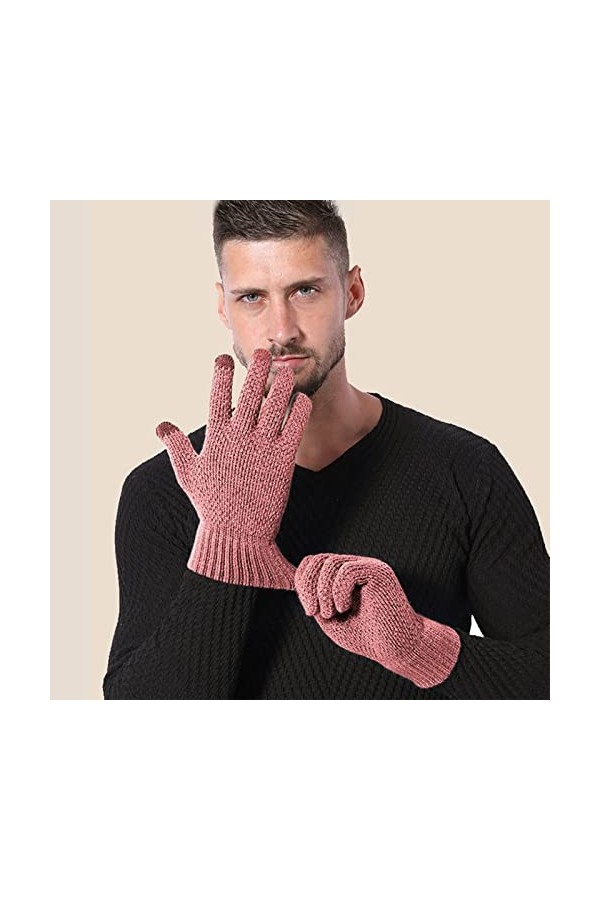 RkH193 Gants dhiver chauds en peluche brodée pour homme et femme, rose, taille unique