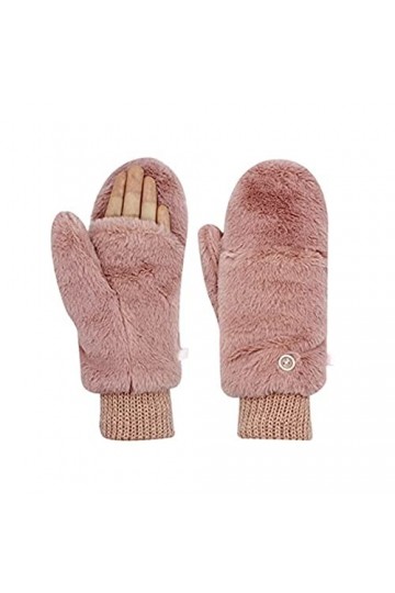 Femmes Hiver Couverture Chaude Mitaines Fourrure Flip Doux Demi-Gants Sans Doigts Pour Sports De Plein Air Rose,One Size 