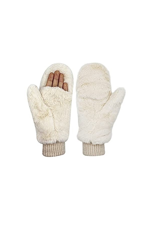 Femmes Hiver Couverture Chaude Mitaines Fourrure Flip Doux Demi-Gants Sans Doigts Pour Sports De Plein Air Rose,One Size 