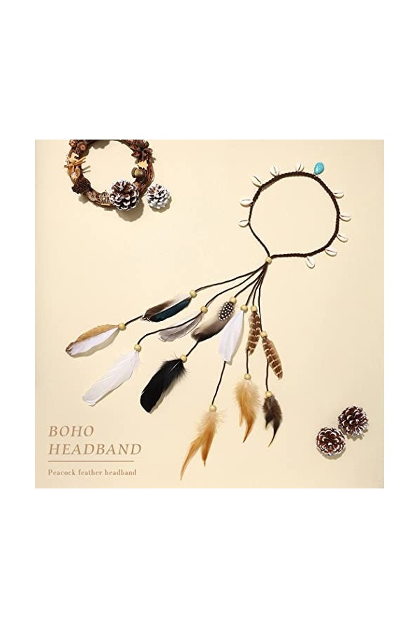 Fashband Indien Plume Bandeau Boho Arc-En-Ciel Pompon Hippie Coiffe Tribale Coiffe Perles Festival Fête Chapeaux Accessoires 