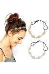 Zasjon bande de cheveux perle, 2 pièces serre-tête élastique bandeau strass cheveux femme chaîne de tête bandeau cheveux eleg