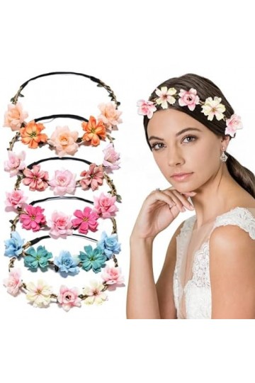 Lot de 5 Couronne de Fleurs Bandeau, VEGCOO Fleurs Headbands en Ruban Elastique Fleurs Pour Cheveux, Pour Photographie de Voy