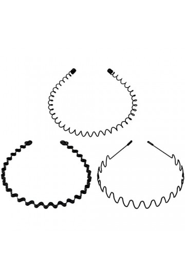 Hanyousheng 3 Pcs Serre Tete en Métal, Bandeaux Ondulés Élastique, Multi-style Noir Antidérapant Métal Cerceau de Serre Tete 