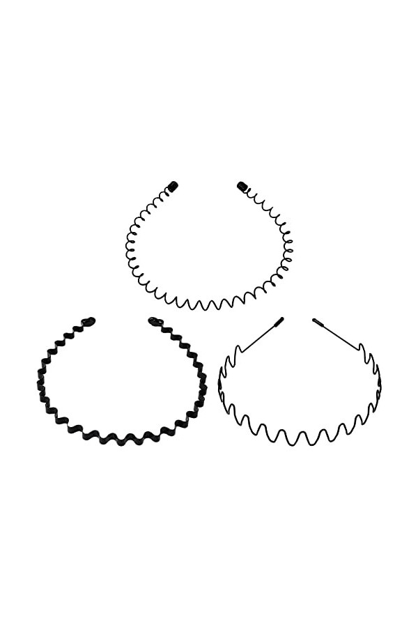 Hanyousheng 3 Pcs Serre Tete en Métal, Bandeaux Ondulés Élastique, Multi-style Noir Antidérapant Métal Cerceau de Serre Tete 
