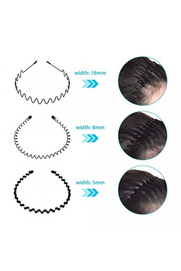 Hanyousheng 3 Pcs Serre Tete en Métal, Bandeaux Ondulés Élastique, Multi-style Noir Antidérapant Métal Cerceau de Serre Tete 