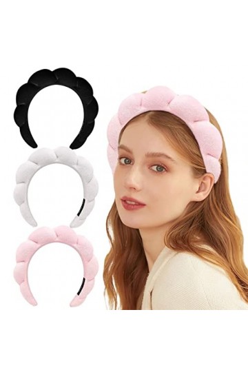 Serre Tete Femme,3 Pièces Headband,Serre Tete Maquillage,Bandeau Skincare Éponge pour Soin de La Peau,Lavage du Visage,Élimin